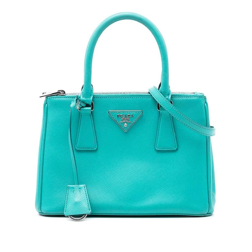 Prada Small Saffiano Lux Galleria Double Zip Satchel Blue Leather Very good condition - Front View
