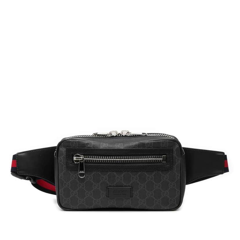 Gucci GG Supreme Web Belt Bag Black Canvas Good condition - Front View