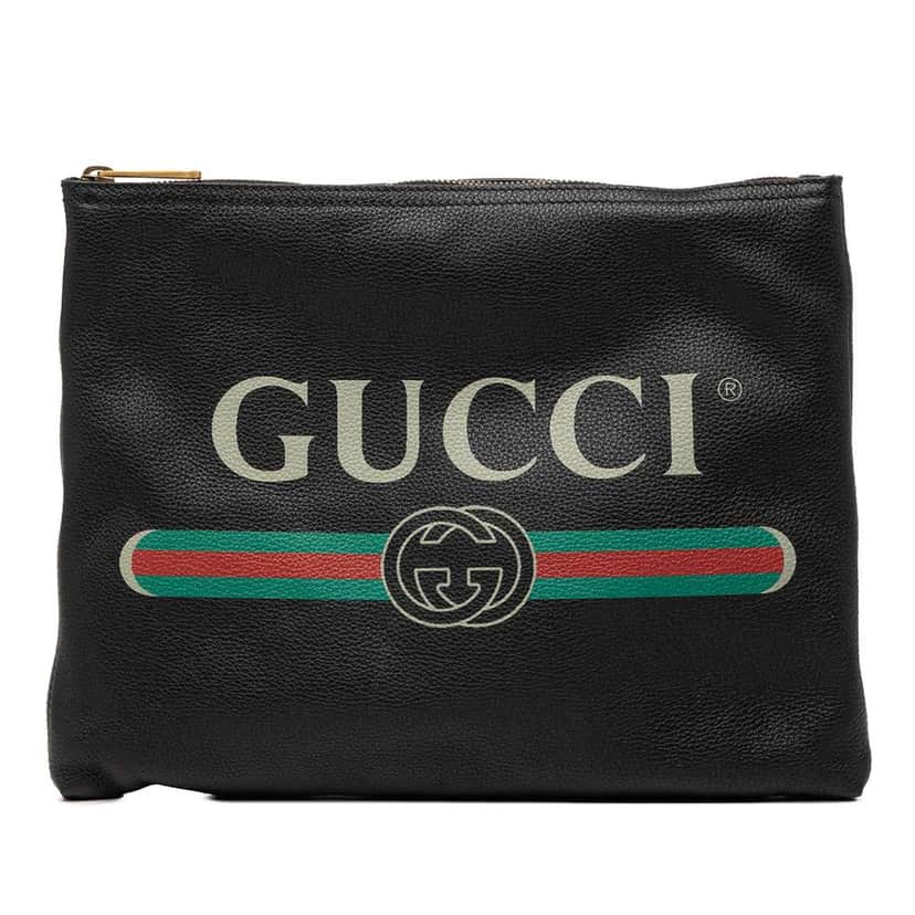 Gucci Medium Leather Logo Portfolio Clutch Black Leather Very good condition - Front View