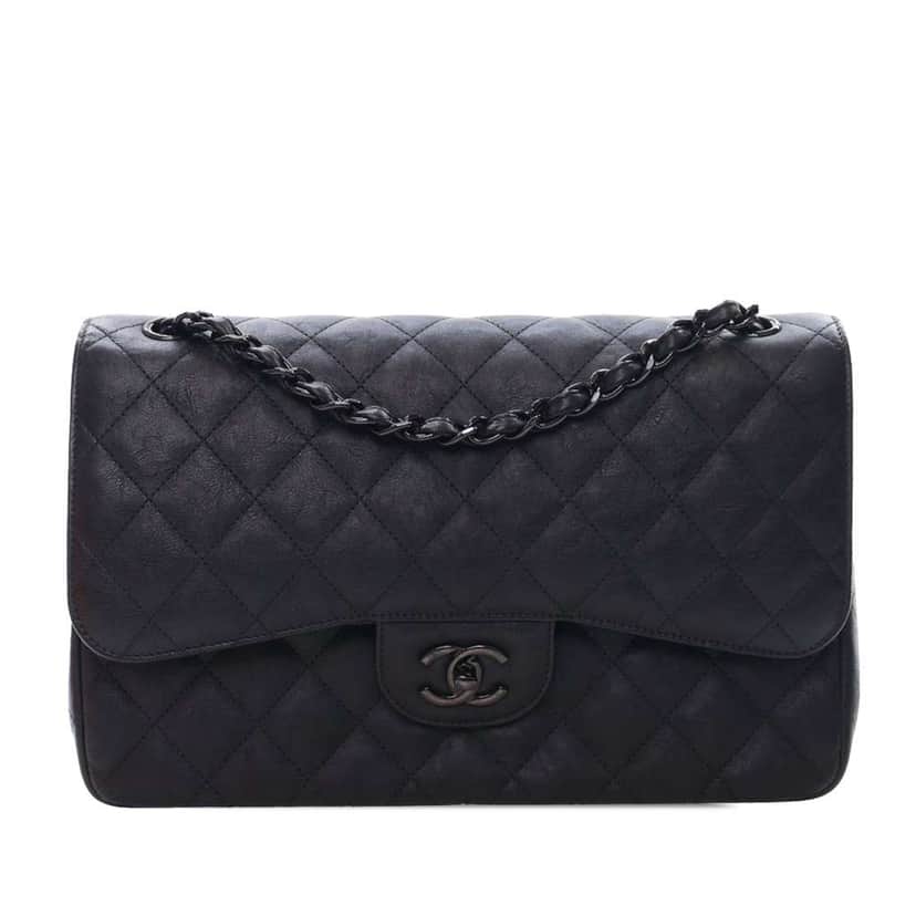 Chanel Jumbo Classic Calfskin So Black Double Flap Black Leather Good condition - Front View