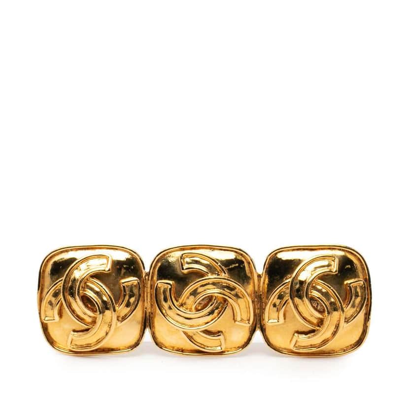 Chanel Triple CC Gold Plated Pin Brooch Gold Metal Very good condition - Front View