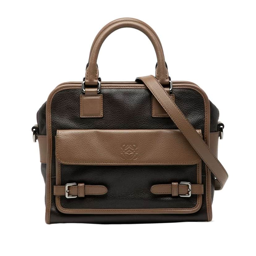 Loewe Bicolor Grained Calfskin Cruz Satchel Brown Leather Good condition - Front View