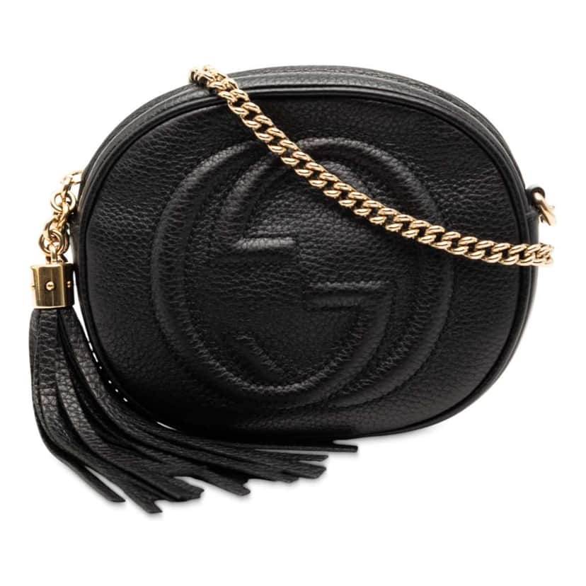 Gucci Mini Pebbled Calfskin Soho Chain Crossbody Black Leather Good condition - Front View
