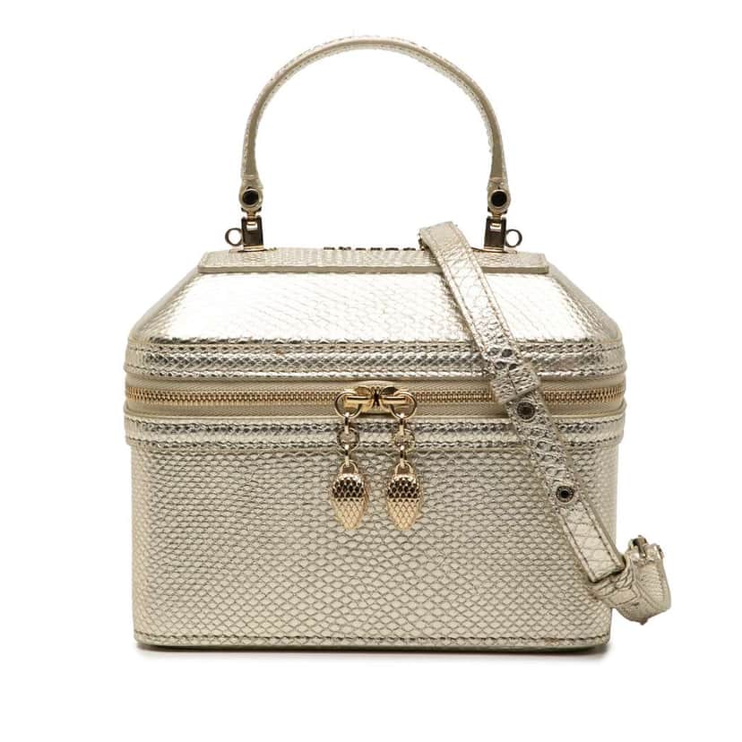 Bvlgari Embossed Leather Serpenti Forever Vanity Bag Gold Leather Good condition - Front View