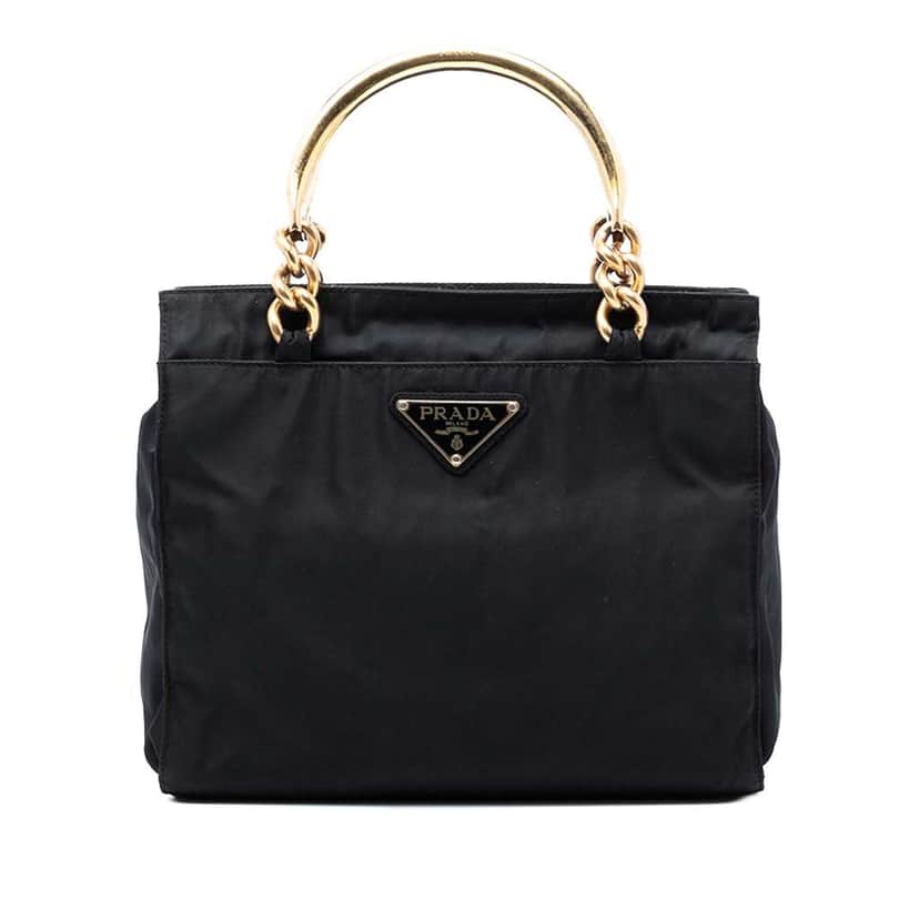 Prada Tessuto Metal Handle Bag Black Good condition - Front View