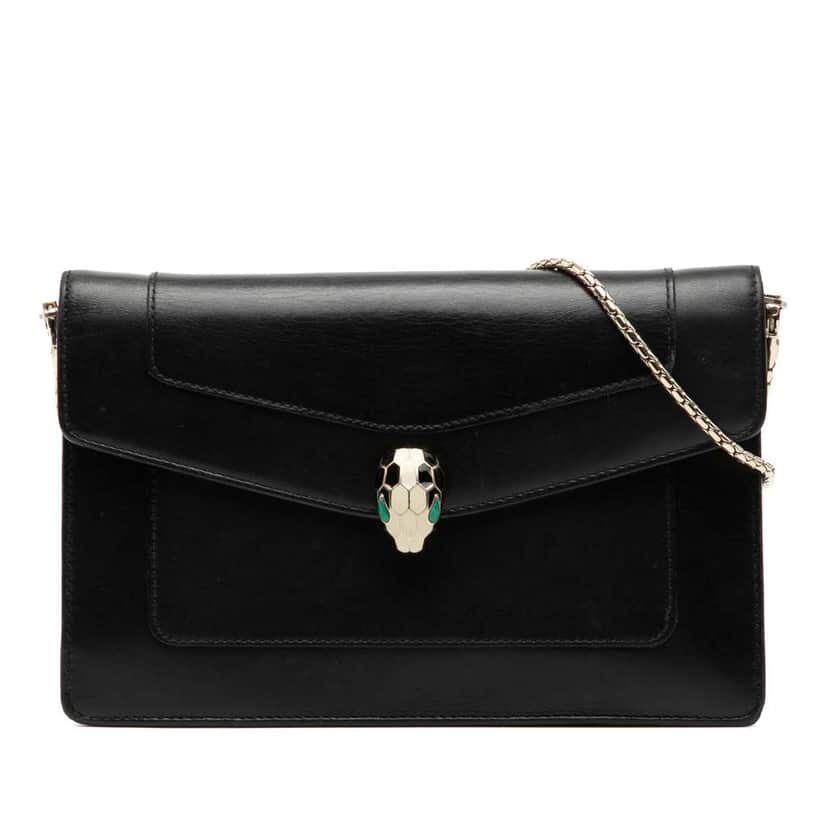 Bvlgari Leather Serpenti Forever Wallet On Chain Black Leather Good condition - Front View