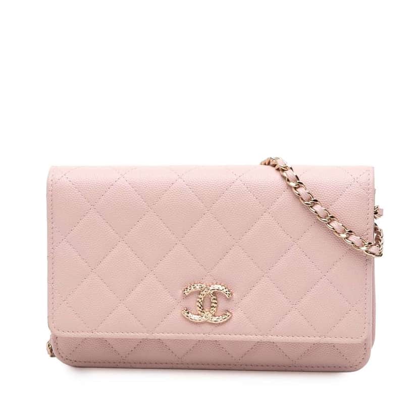 Chanel CC Quilted Caviar Wallet on Chain Pink Leather Good condition - Front View