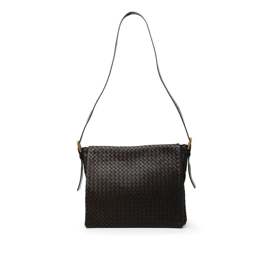 Bottega Veneta Nappa Intrecciato Flap Crossbody Brown Leather Good condition - Front View