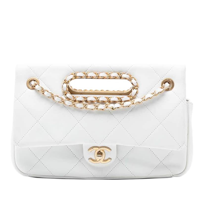 Chanel Small Quilted Lambskin A Real Catch Flap White Leather Good condition - Front View