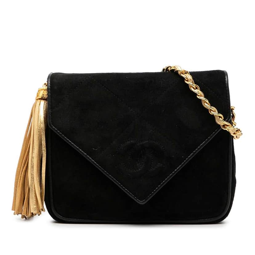 Chanel CC Suede Tassel Crossbody Black Leather Very good condition - Front View