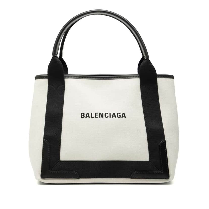 Balenciaga Canvas Navy Cabas Tote S White Canvas Very good condition - Front View