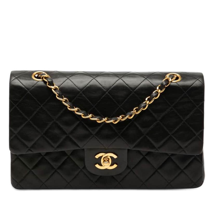 Chanel Medium Classic Lambskin Double Flap Black Leather Good condition - Front View