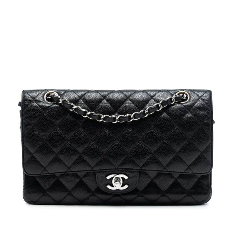 Chanel Medium Classic Caviar Double Flap Black Leather Very good condition - Front View