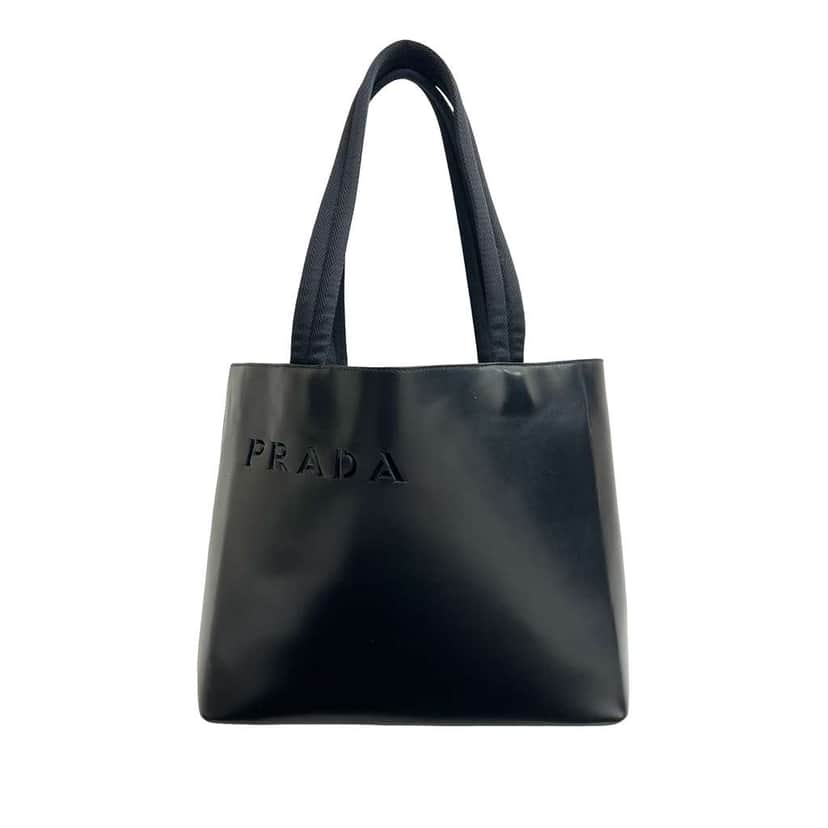 Prada Spazzolato Laser Cut Logo Tote Black Leather Good condition - Front View