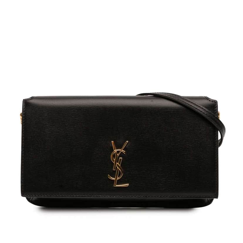 Saint Laurent Smooth Calfskin Cassandre Phone Holder Black Leather Good condition - Front View