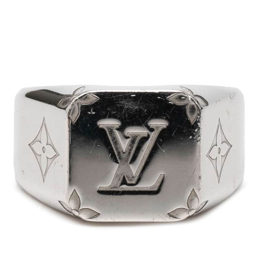 Louis Vuitton Silver Plated Monogram Signet Ring L Silver Metal Good condition - Front View