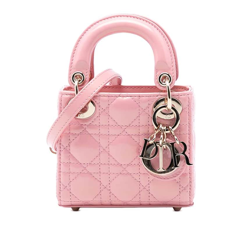 Dior Micro Patent Cannage Lady Dior Pink Leather Good condition - Front View