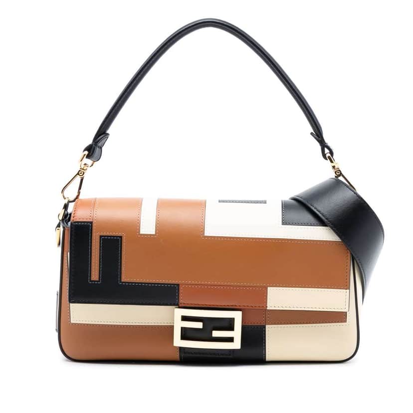 Fendi Leather Geometric Baguette Satchel Brown Leather Very good condition - Front View