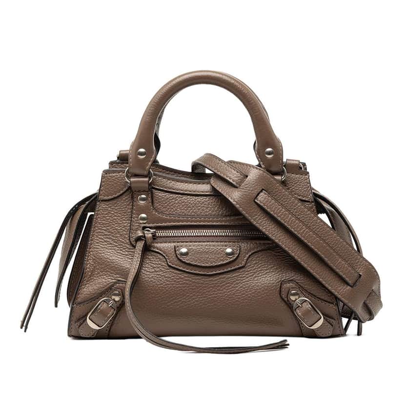 Balenciaga Mini Grained Calfskin Motocross Neo Classic City Satchel Brown Leather Good condition - Front View