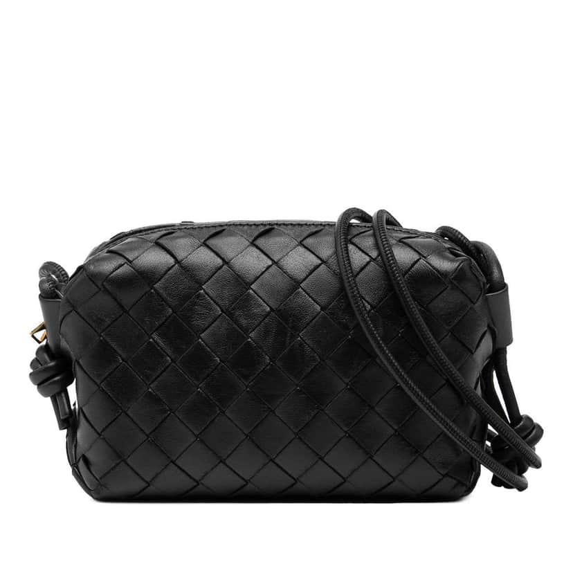 Bottega Veneta Mini Lambskin Intrecciato Loop Camera Bag Black Leather Good condition - Front View