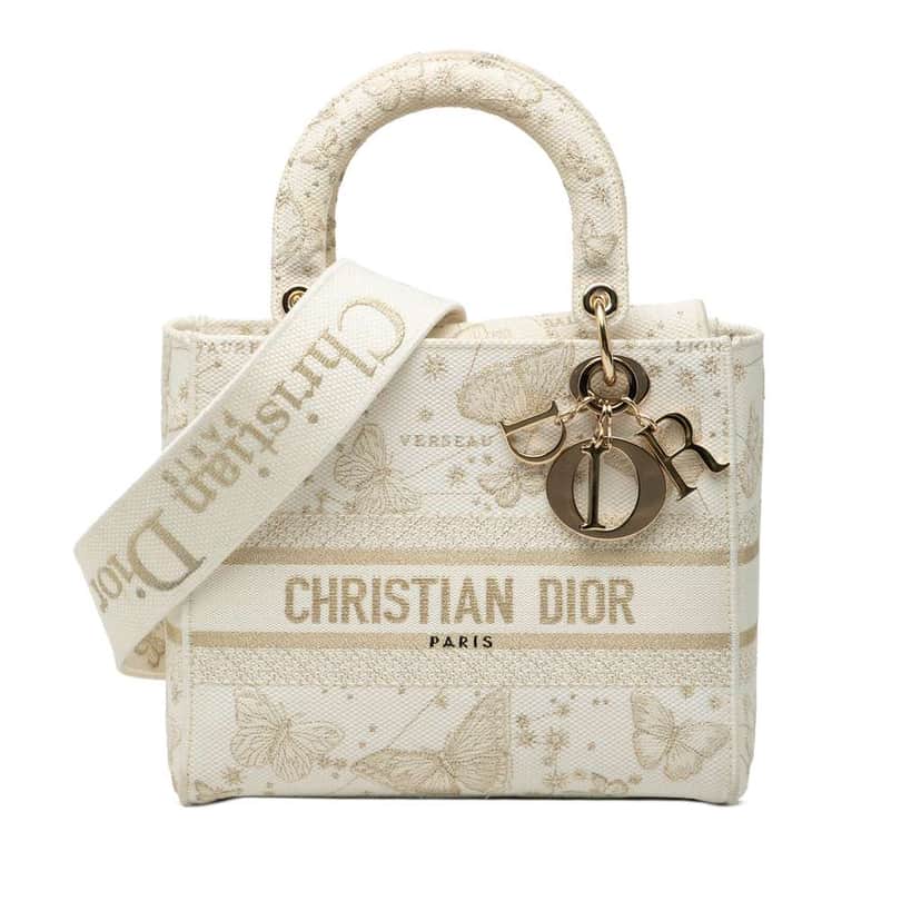 Dior Medium Embroidered Canvas Butterfly Zodiac Lady D Lite White Canvas Good condition - Front View