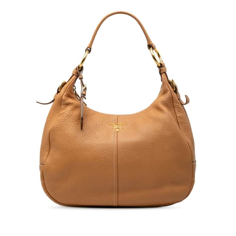 Prada Vitello Daino Shoulder Bag Brown Leather Very good condition - Front View
