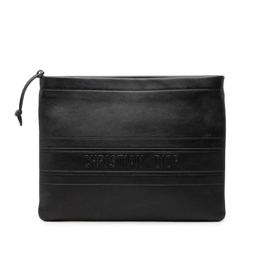 Dior Logo Embossed Leather Clutch Black Leather Good condition - Front View