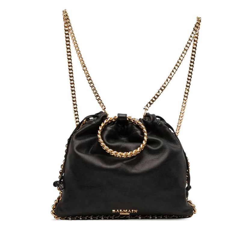 Balmain Leather Round Chain Handle Backpack Black Leather Good condition - Front View