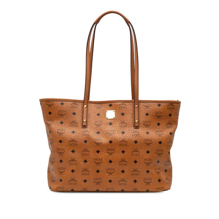 Mcm Medium Visetos Coated Canvas Anya Top Zip Shopper Tote Brown Canvas Good condition - Front View