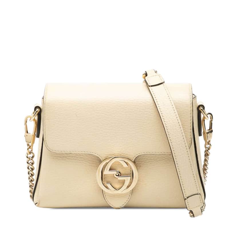 Gucci Small Dollar Calfskin Interlocking G Crossbody White Leather Very good condition - Front View