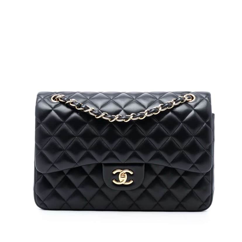 Chanel Jumbo Classic Lambskin Double Flap Black Leather Good condition - Front View