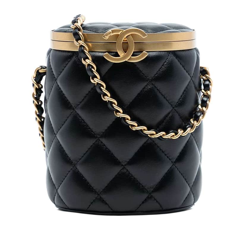 Chanel Mini Quilted Lambskin Crown Box Bag Black Leather Good condition - Front View