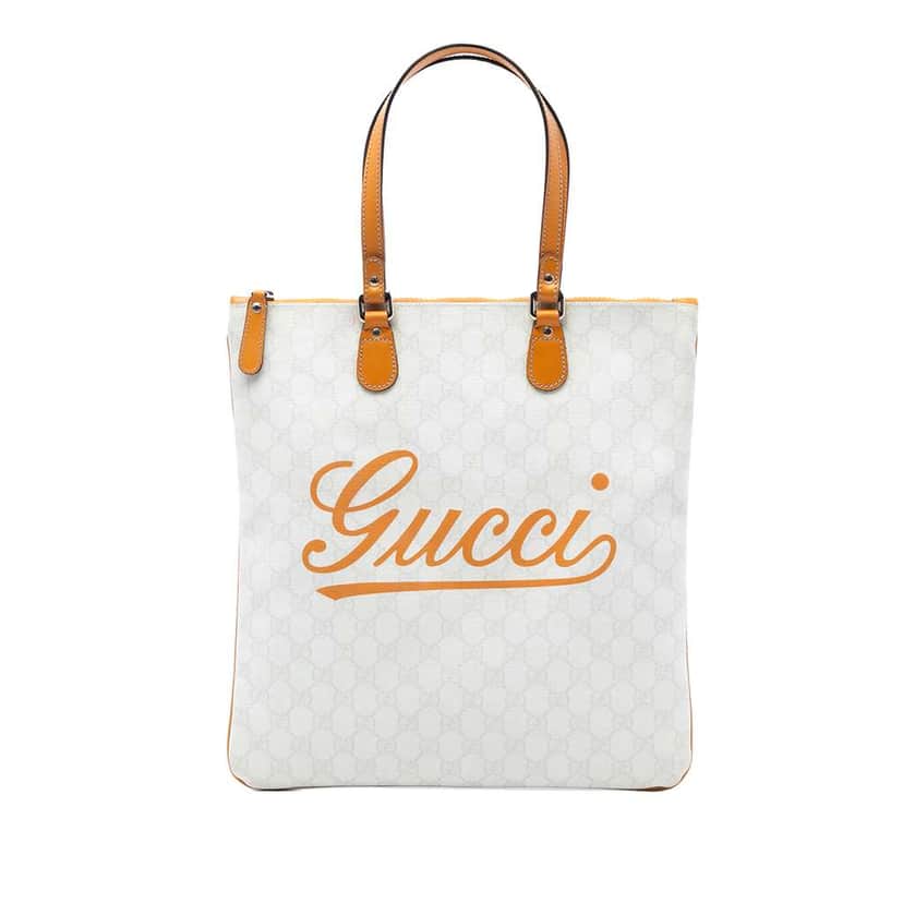 Gucci GG Supreme Heritage Logo Tote White Canvas Very good condition - Front View