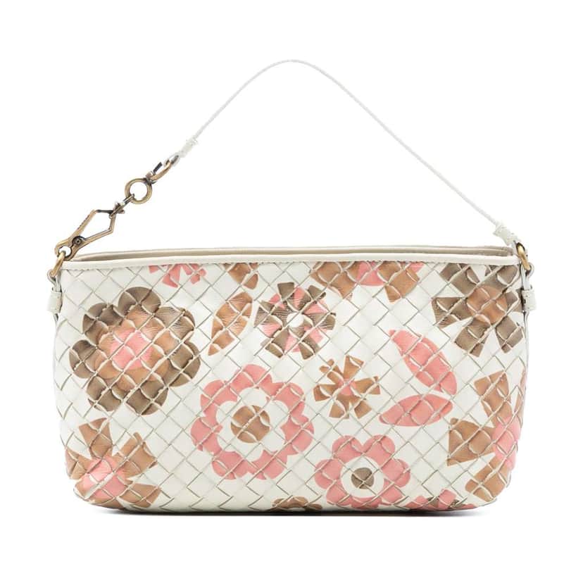 Bottega Veneta Nappa Intrecciato Floral Print Handbag White Leather Very good condition - Front View