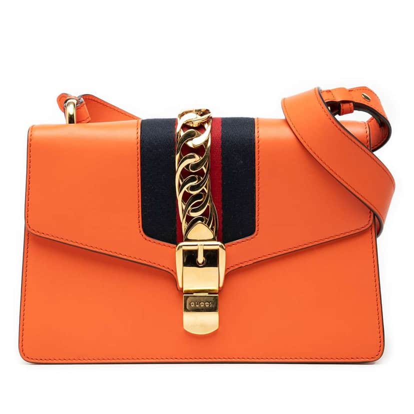Gucci Small Leather Sylvie Web Satchel Orange Leather Very good condition - Front View