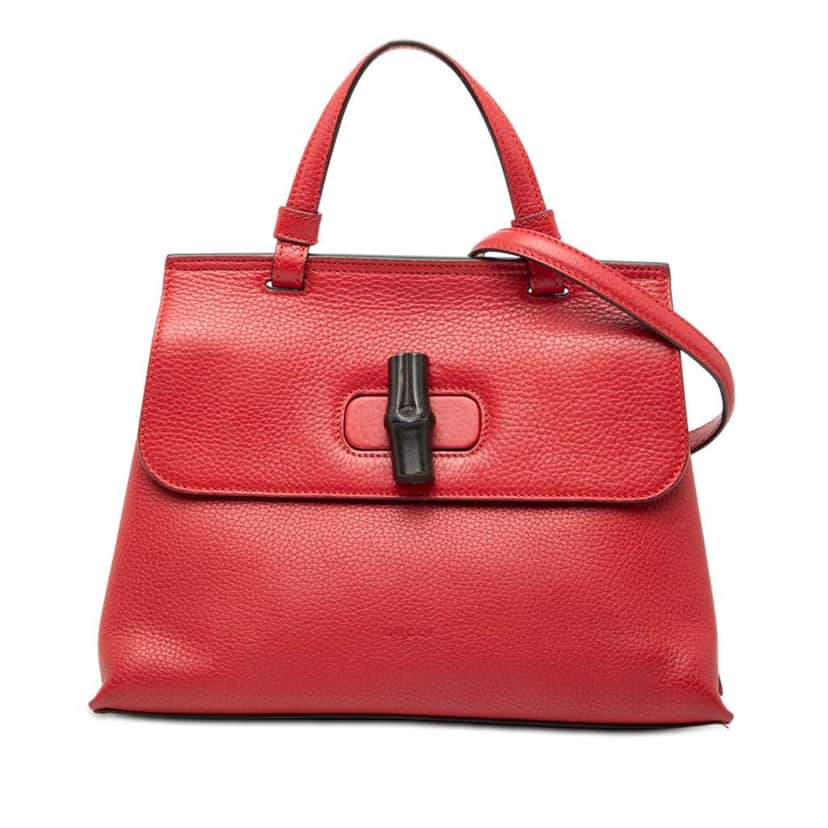 Gucci Small Leather Bamboo Daily Satchel Red Leather Very good condition - Front View
