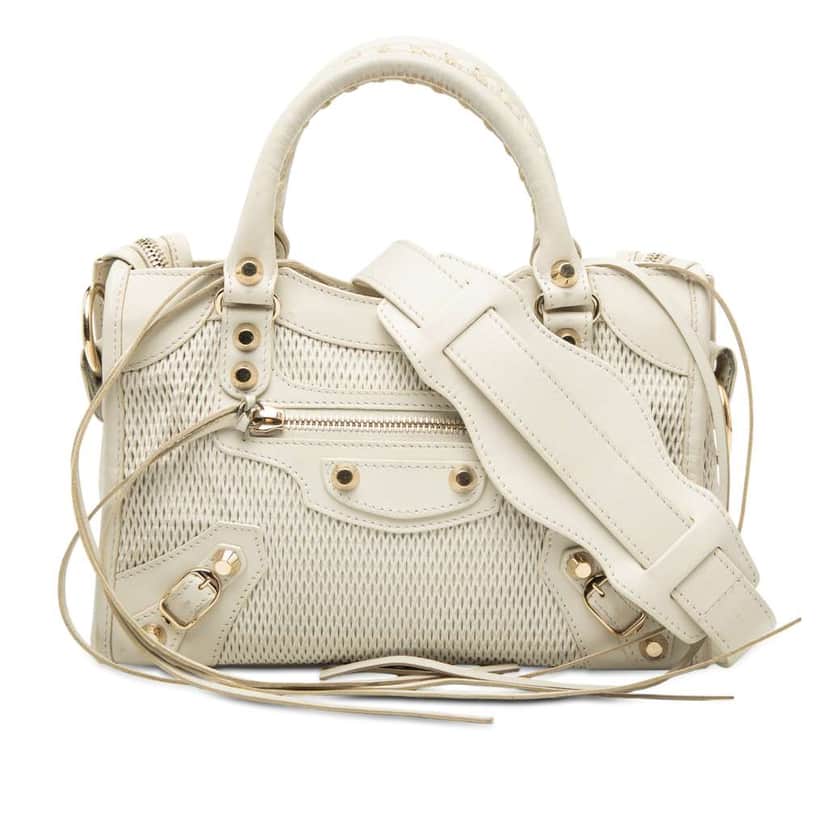 Balenciaga Mini Perforated Leather Motocross Classic City Satchel White Leather Good condition - Front View