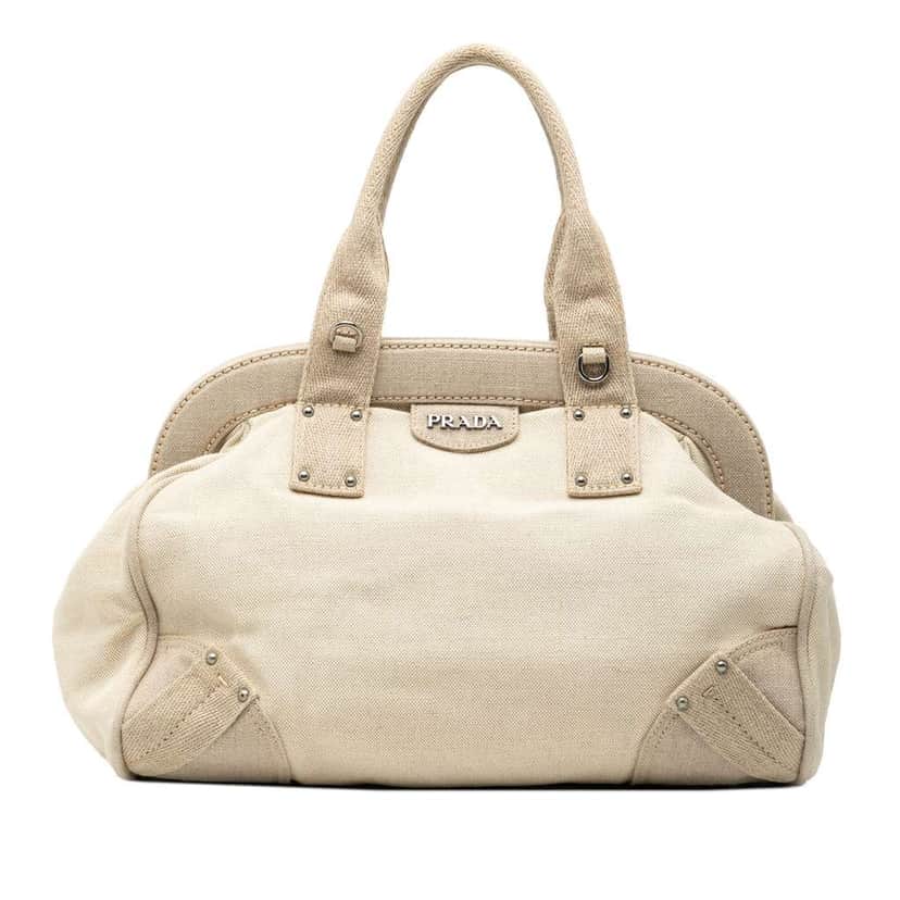 Prada Canvas Canapa Mistolino Frame Satchel White Canvas Very good condition - Front View