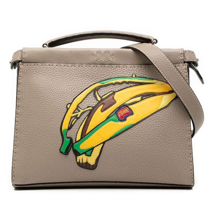 Fendi Sue Tilley Mini Calfskin Romano Selleria Banana Peekaboo Iconic Fit Satchel Brown Leather Very good condition - Front View