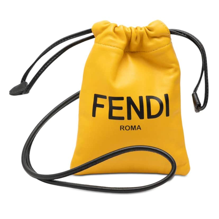 Fendi Nappa Logo Neck Phone Pouch Yellow Leather Very good condition - Front View