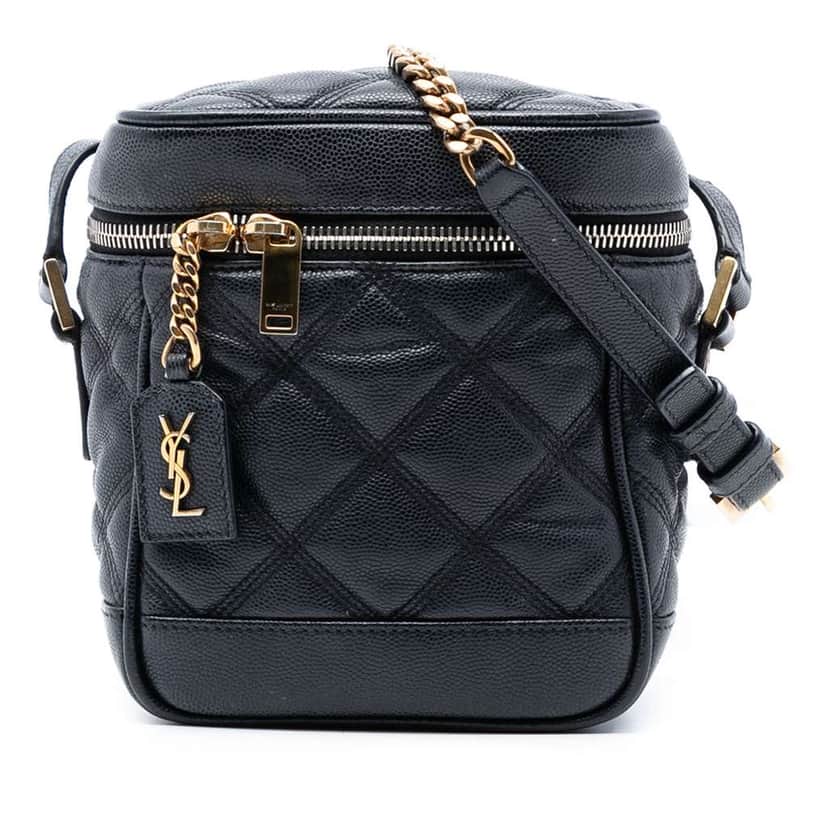 Saint Laurent Grain de Poudre Quilted 80s Vanity Bag Black Leather Very good condition - Front View