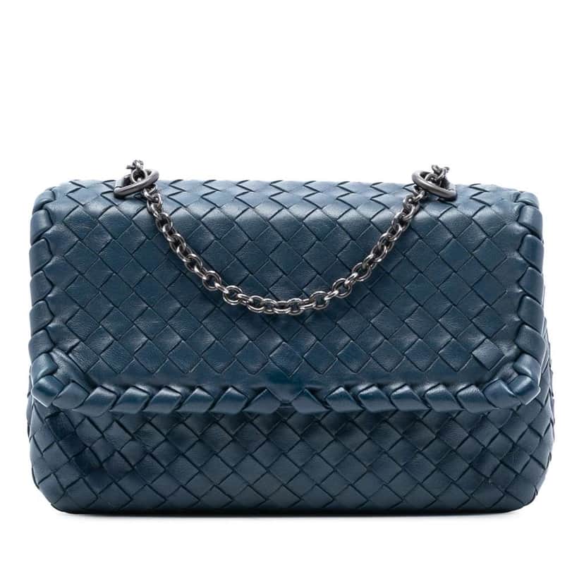 Bottega Veneta Baby Nappa Intrecciato Olimpia Crossbody Blue Leather Good condition - Front View