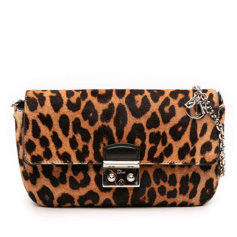 Dior Leopard Print Pony Hair Miss Dior Chain Flap Brown Very good condition - Front View