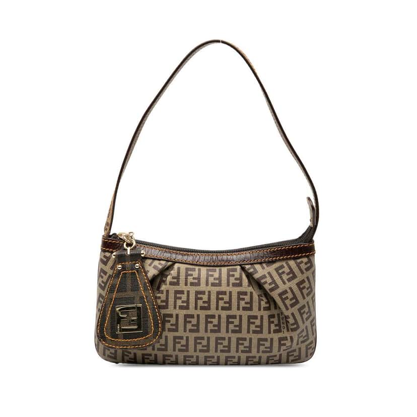Fendi Zucchino Coated Canvas Pochette Brown Canvas Good condition - Front View