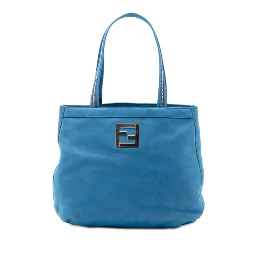 Fendi Nubuck FF Chains Tote Blue Leather Very good condition - Front View