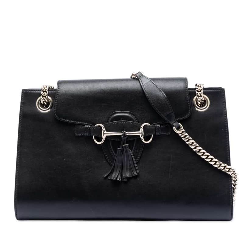 Gucci Large Leather Emily Shoulder Bag Black Leather Very good condition - Front View