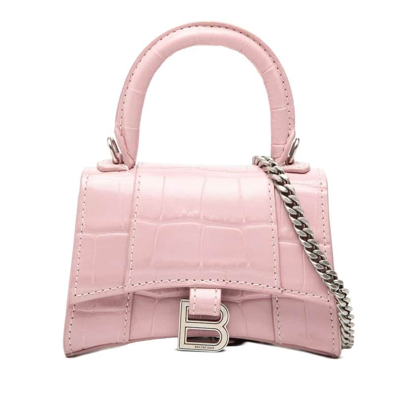 Balenciaga Nano Croc Embossed Hourglass Top Handle Bag Pink Leather Very good condition - Front View