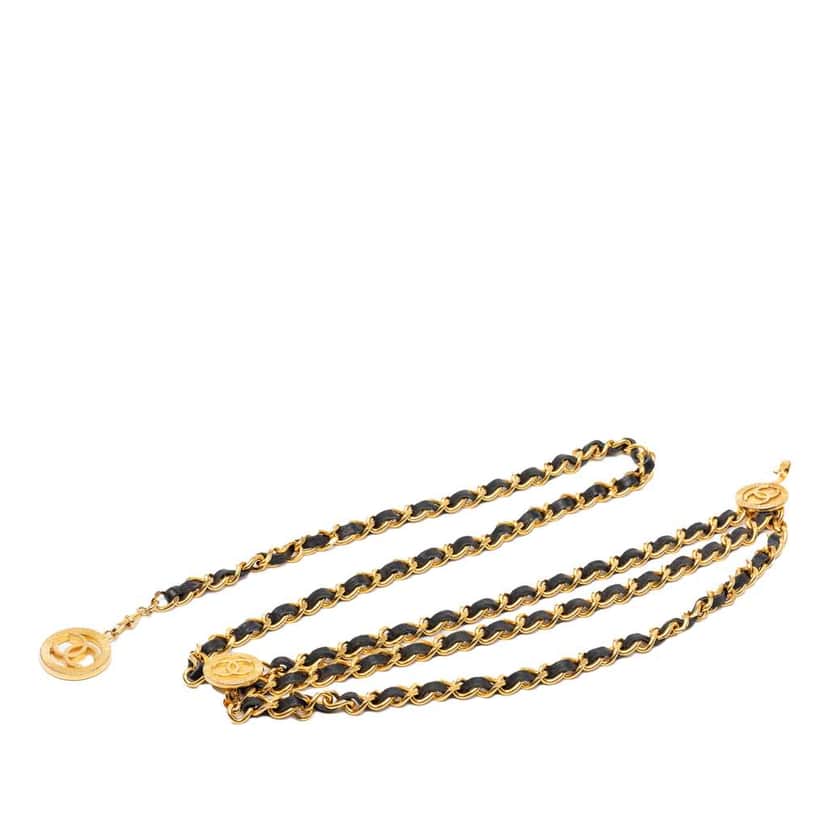 Chanel Gold Plated Leather Woven Medallion Chain Belt Gold Metal Good condition - Front View