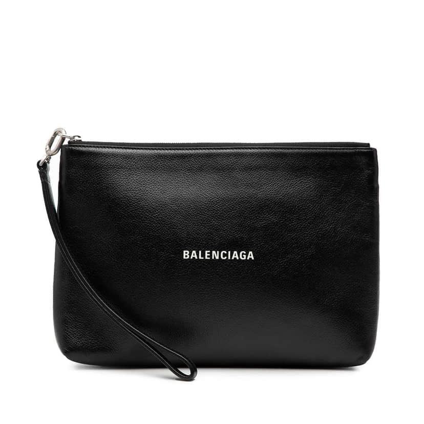 Balenciaga Leather Logo Cash Pouch Black Leather Good condition - Front View
