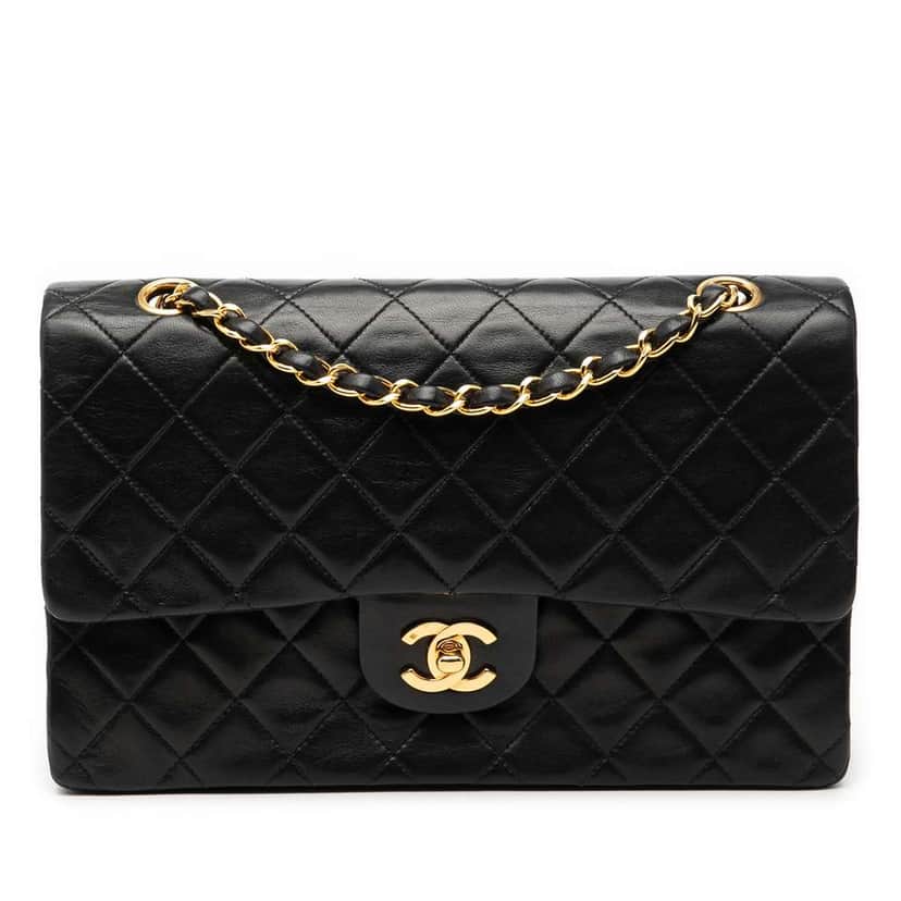 Chanel Medium Classic Lambskin Double Flap Black Leather Good condition - Front View